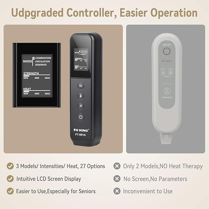 FIT KING Leg Massager with Heat and Compression Therapy, Leg Compression Massage for Circulation, Swollen Leg, RLS Pain & Fatigue Relief, Foot Calf Massager Boots, Recovery Pressure Boots