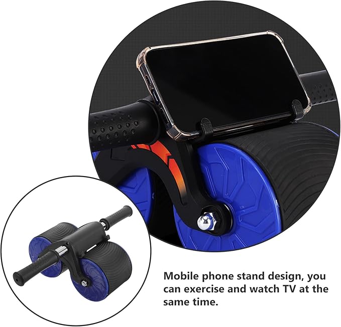 Toyvian Automatic Rebound Two-wheel Ab Roller with Knee Pad, Blue Abdominal Fitness Wheel for Home Gym Exercise and Belly Muscle Training