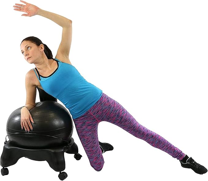 CANDO Ball Chair Inflatable Ergonomic Active Seating Exercise Ball Chair with Air Pump for Home, Office, and Classroom,Black, 22"