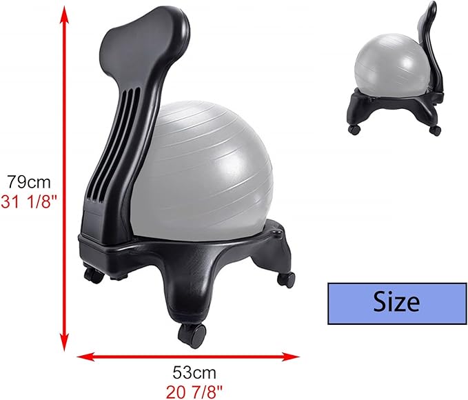 CMYUN Yoga Ball Chair Office Ergonomic Ball Chair, Workout Yoga Ball Seat for Adults Kids, Relieve Back Pain Birthing Balls, Chair with Wheels & Back Support