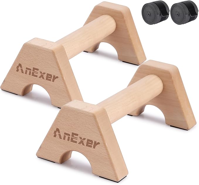 Parallettes Bars, Wooden Calisthenics Equipment with Anti-slip Tape, Push Up Bar& Handstand Blocks for Strength Training and Calisthenics