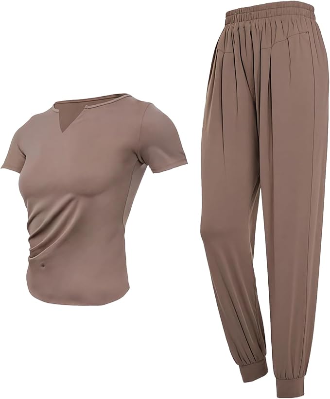 Women'S Two-Piece Pilates Set, Breathable Polyester-Spandex, Xxl For 135-150, Comfortable And Versatile For Sports & Casual Wear