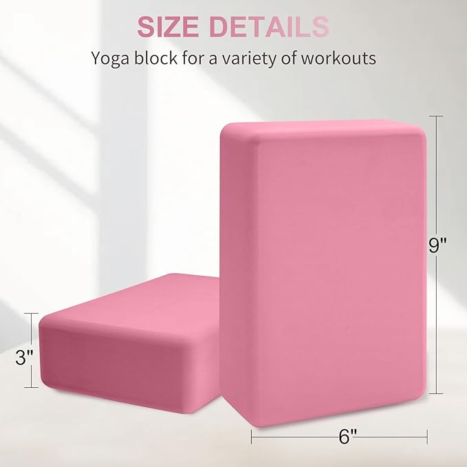 2 Pack Yoga Block, Premuim EVA Foam Block, Durable Non-slip Exersice Block for Yoga, Pilates, General Fitness, Stretching, Toning Workouts and Meditation