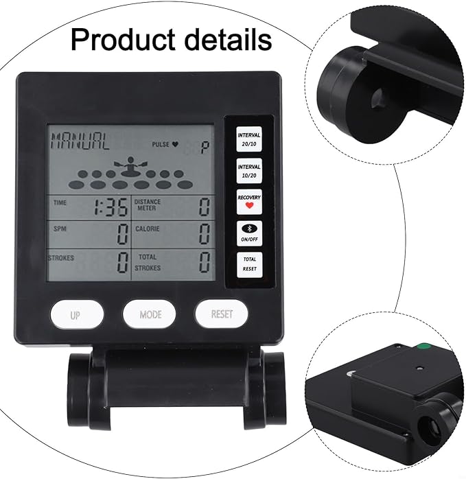Replacement Rowing Machine Counter Speedometer with LCD Screen, Black Plastic Monitor for Wind Resistance Equipment