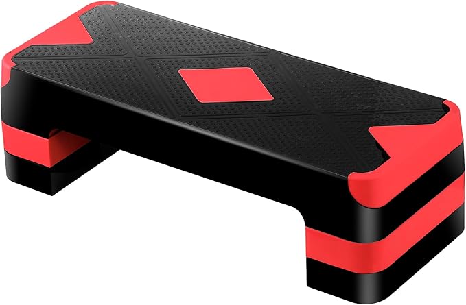 Smartxchoices 27'' Aerobics Stepper Workout Step Platform with 4 Risers 4"-6"-8" Height Adjustable, Non-Slip Fitness Exercise Workout Trainer for Cardio, Core, Strength Training,Home Gym