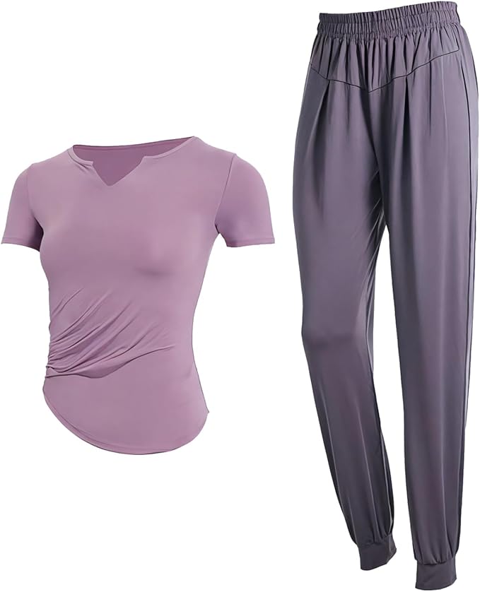 Two-Piece Pilates Set For Women, Xxl (135-150 Lb), Breathable, Stretchy Polyester-Spandex, Comfortable For Sports And Casual Wear
