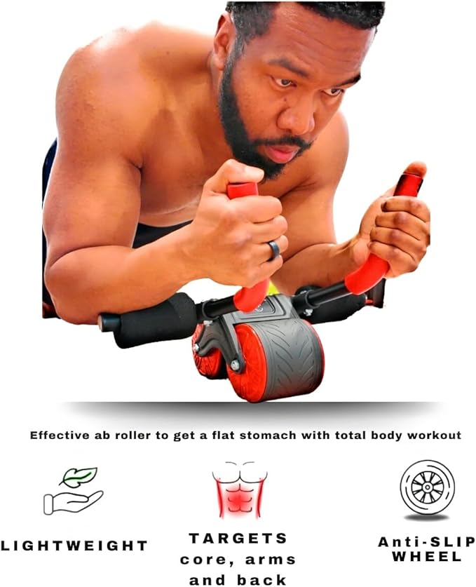 APB Blast Ab Roller, with thick elbow support with resistance spring. Ab workout for Abdonimal and Core strength Exercise. Equipment for a Home Gym and a Home Workout, Red
