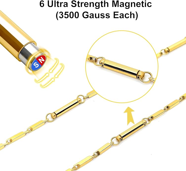 JEROOT Titanium Steel Magnetic Necklace for Women Men Unisex, 6 Ultra Strength Column Magnetic Necklace for Neck Shoulder and Back, Necklace with Jewelry Gift Box