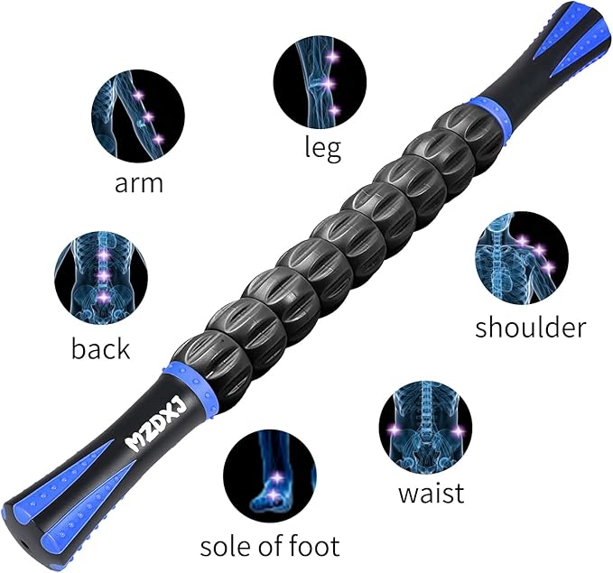 Muscle Roller Massage Roller Stick- Deep Tissue Fascia Blaster for Myofascial Pain Relief, Lymphatic Drainage & Body Sculpting, Handheld Physical Therapy & Recovery Tool (Blue black-18 inch)