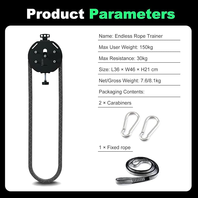 Suspension Endless Rope Pulley System,330 lbs Weight Capacity，Endless Rope Trainer,Adjustable Resistance Trainer Machine,for Interval Resistance Training
