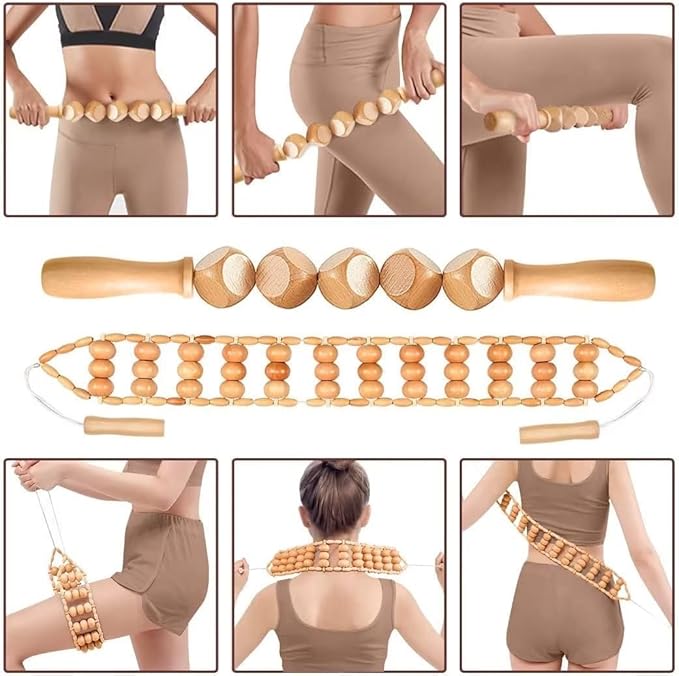 JUANWAN 10-in-1 Wood Therapy Massage Tools Gua Sha Wooden Massager for Body Shaping Massage Tool Set Wood Therapy Tools for Relieving Muscle Pain Body Lymphatic Drainage Massager Anti-Cellulite