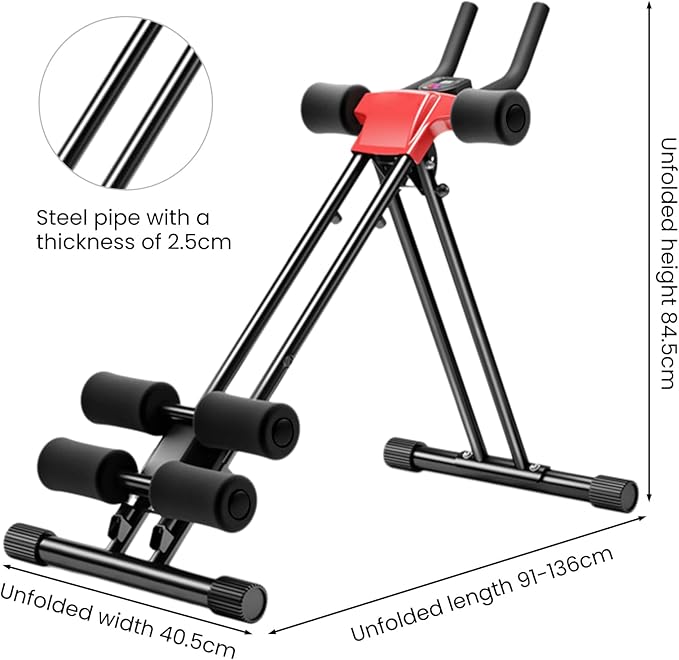 Ab Machine, Adjustable Ab Workout Equipment at Home Gym, Foldable Ab Trainer Machine for Core Strength Training with LCD Display