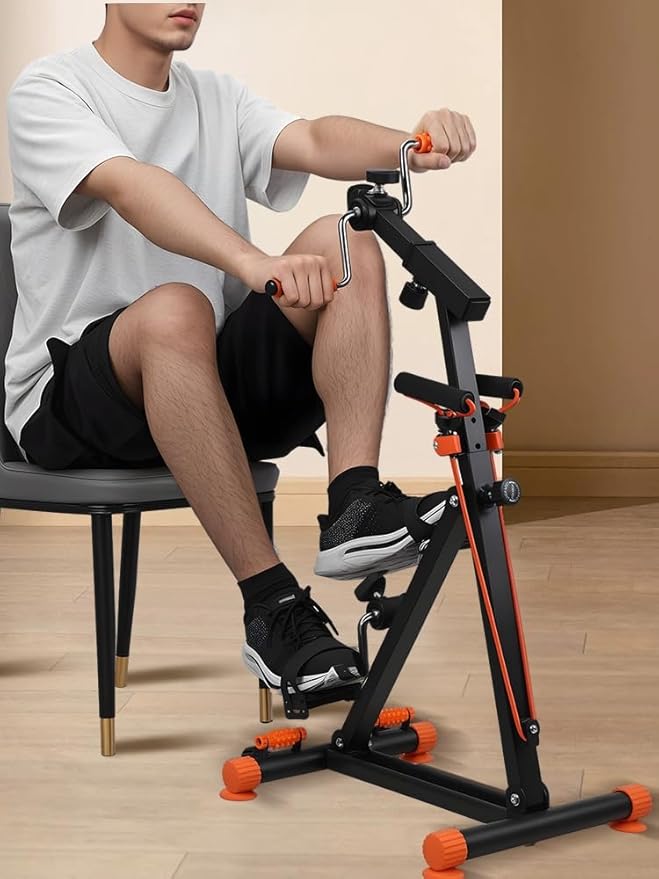 Rehabilitation Trainer Exercise Bike for Seniors, Hand Arm Leg Knee Peddler with Action Roller Handle, Pull Rope Swing Pedal Foot Massage, Adjustable Upper Lower Limb Home Fitness Equipment