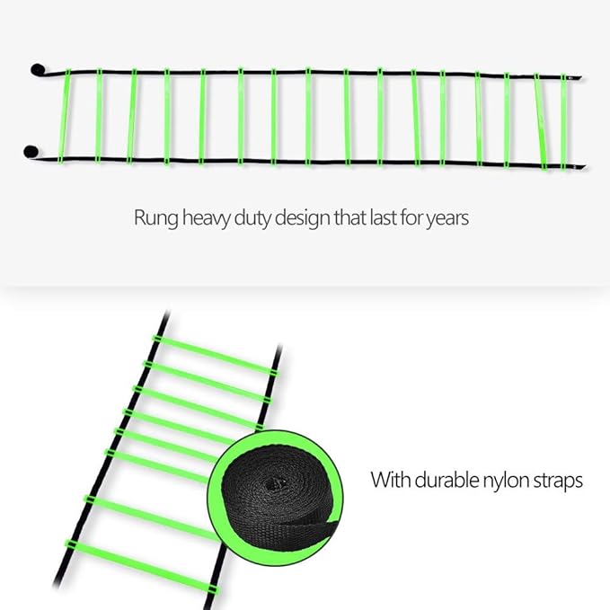 plplaaoo Football Training Ladder Soccer Agility Speed Ladder with 16 Adjustable Heavy Duty Rungs for Football Rugby Tennis Baseball Sports Yellow Red Green 800cm