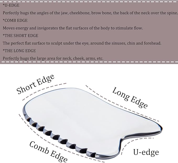 wuyaoyao Stainless Steel Gua Sha Facial Tool 4-Edge Gua Sha Scraping Massage Tool Gua Sha Tools for Anti Cellulite, Face Lifting, Lymphatic Drainage, Soft Tissue(F)