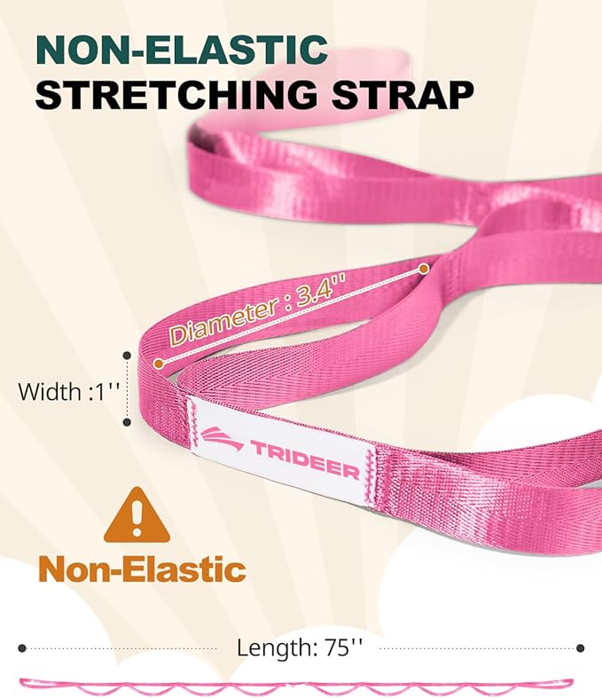 Trideer Stretching Strap for Physical Therapy & Home Rehab, Non-Elastic Yoga Stretch Strap with Loops for Mobility, Yoga & Pilates Stretching
