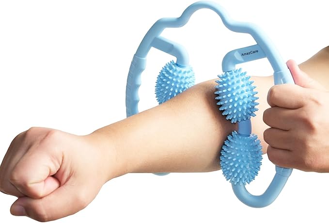 Cellulite Massage Tool Leg Roller. Lymphatic Drainage Massager Muscle Roller with Spiky Balls for Thigh Calf Arm Back Buttock. Fascia Blaster for Circulation Deep Tissue Pain Relief Recovery (Blue)