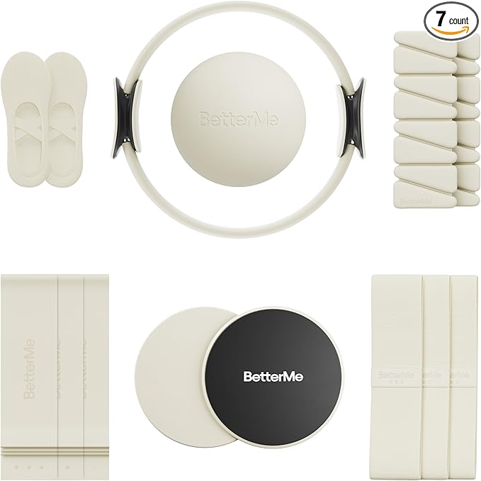 BetterMe Pilates Studio Kit – Pilates Ring, Pilates Ball, Resistance Bands & Sliders – Complete Pilates Equipment Set for Women – Home & Studio Pilates Workout Kit