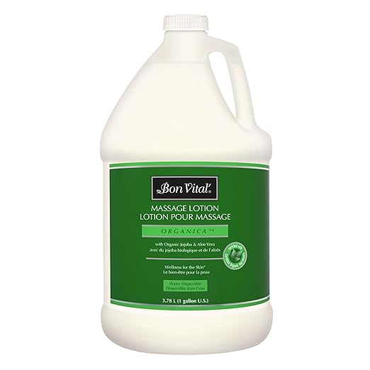 Bon Vital', Organica Massage Lotion, 1 Gallon, Lightweight Massage Lotion for Massage Therapy and Bodywork, Certified Organic Ingredients, Unscented, Professional Spa Use
