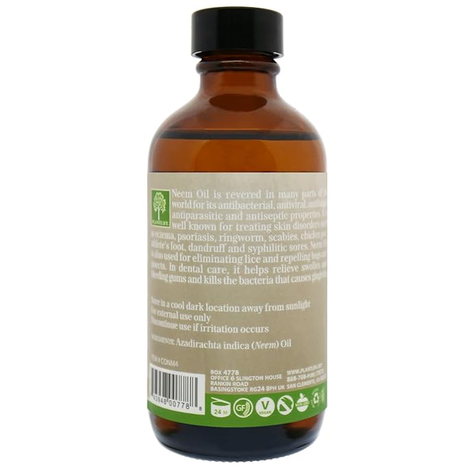 Plantlife Neem Carrier Oil - Cold Pressed, Non-GMO, and Gluten Free Carrier Oils - for Skin, Hair, and Personal Care - 4 oz