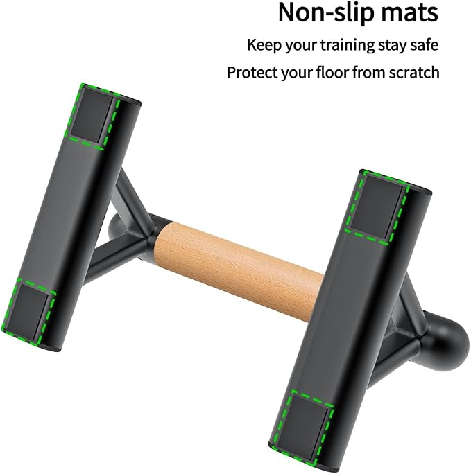 SELEWARE Wood push up bars Parallettes bars Anti-slip Handstand Bars for Calisthenics, Fitness, Floor workouts Solid Wood with Sturdy Metal Bracket, Support 600 lbs