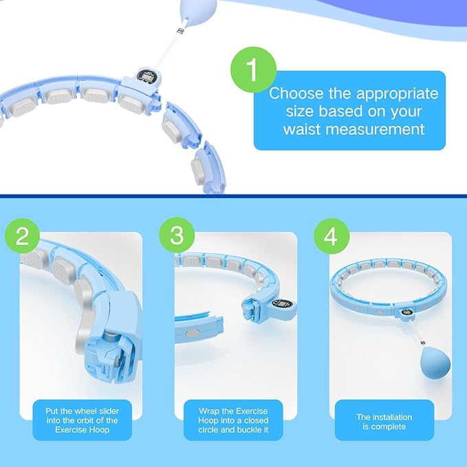 Smart Silent Weighted Exercise Infinity Hoop - Patent Pending (80% Quieter + Auto Count), Adjustable 30"-50" Infinity Hoop for Adults, Core Ab Workout with Circle for Women & Men (Blue)