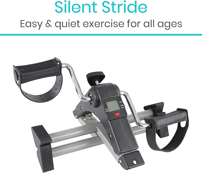 Vive Folding Pedal Exerciser - Under Desk Exercise Bike for Seniors, Elderly - Sit Down Stationary Peddler Equipment for Arm, Leg, Hand, Foot - Mini Floor Bicycle with LCD Display, Adjustable Tension
