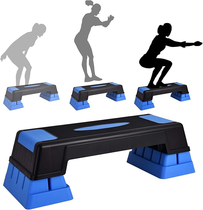 GYMAX Exercise Step Platform, 30” Aerobic Stepper with Risers, 5”-7”-9” Height Adjustable Non-slip Training Stepper for Home Gym Fitness