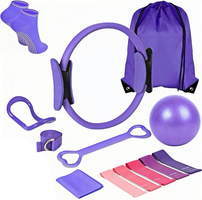 Women's Fitness Exercise Set Pilates Ball Rings and Band with Nonslip for Home Exercise and Flexibility Pilates Rings and Ball Set for Flexibility