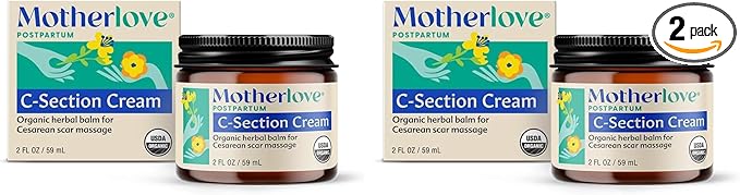 Motherlove C-Section Cream (2 oz) Organic Herbal Balm for Cesarean Scar Massage (Pack of 2)