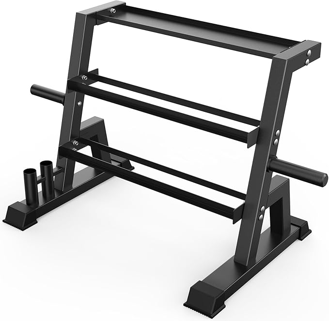 3-Tier Weight Rack, Dumbbell Kettlebell Rack1100LB Capacity Weight Plate and Curl Bar Storage for Home Gym