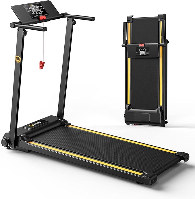 UREVO Treadmill with Standing Desk Workstation, Walking Pad Treadmills for Home Office, Under Desk Compact Design Treadmill with HIIT Programs, Remote Control, LED Display