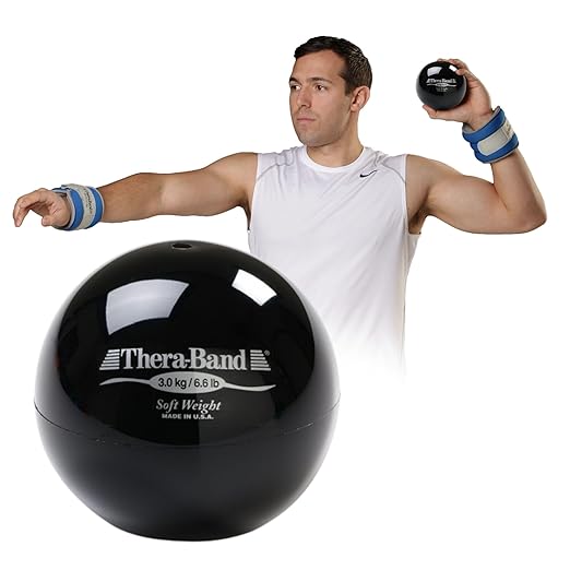 THERABAND Soft Weight, 4.5" Diameter, Weighted Balls for Baseball, Weighted Balls for Softball, Hand Held Ball Shaped Isotonic, Shoulder Strength, Rotator Cuff & Throwing Trainer, Black, 6.6LB
