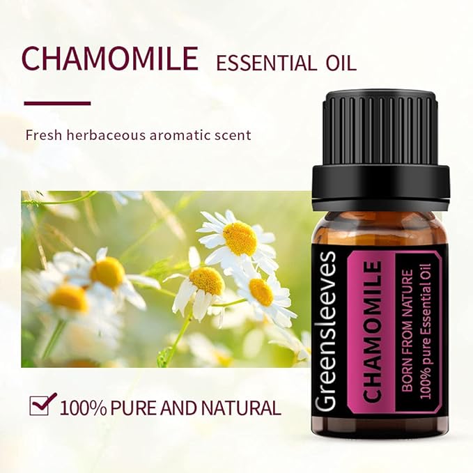 GREENSLEEVES Patchouli Chamomile Essential Oil Set, 2 x 10ml Pure Plant-Based Fragrance Oil for Aromatherapy, Essential Oils for Diffuser, Massage, Bath Bomb, Scented Candle Soap Making