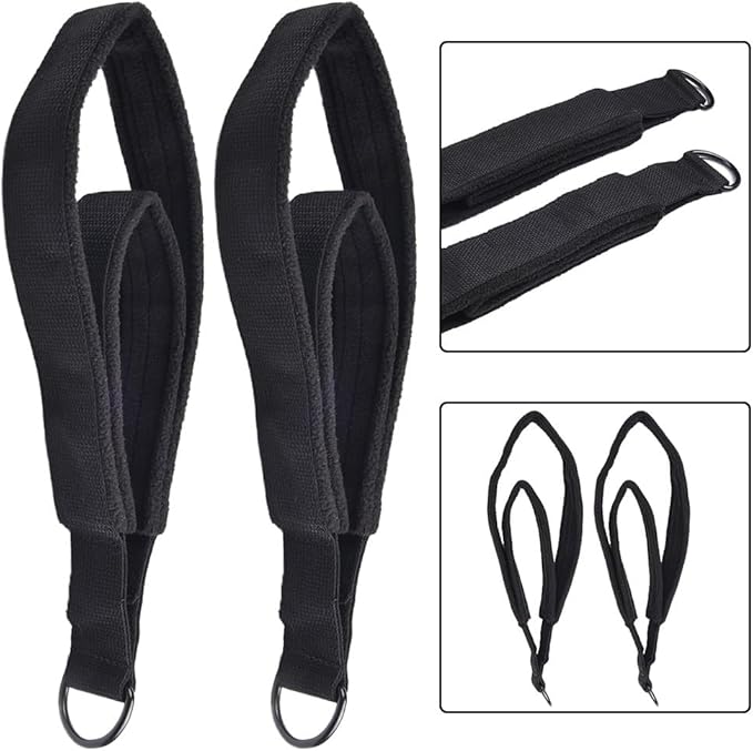 Pilates Double Loop Straps with D-Rings, Soft Polar Fleece Foot Straps for Reformer Workout, Home Gym Fitness Equipment for Flexibility and Strength Training, 2-Pack
