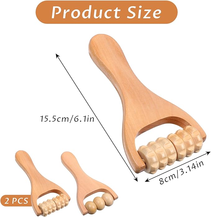 2Pcs Wooden Massage Roller Handheld Muscle Roller Stick Manual Massage Tools for Relaxes Thigh, Leg, Hands Full Body Muscle Men Women