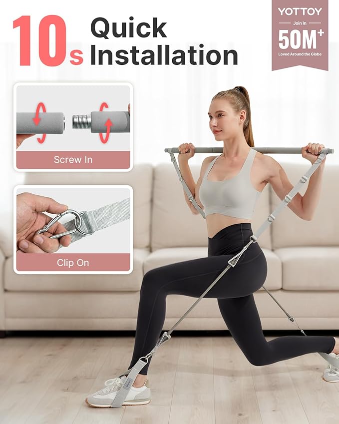 YOTTOY Pilates Bar Kit with Resistance Bands - 3-Bar Pilates Workout Equipment for Legs, Hips, Waist & Arms Workout, Portable Home Gym Exercise Equipment for Women & Men