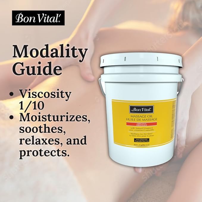 Bon Vital' Original Massage Oil, 5 Gallon Unscented Professional Massage Oil with Natural Oils & Vitamins, Water-Dispersible, No Nut Oils, Smooth Glide for All Massage Modalities