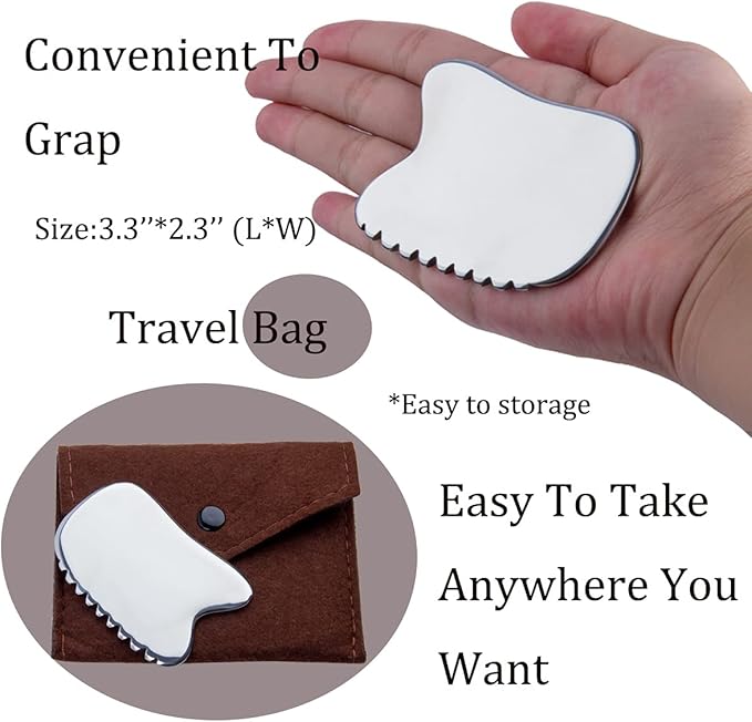 wuyaoyao Stainless Steel Gua Sha Facial Tool 4-Edge Gua Sha Scraping Massage Tool Gua Sha Tools for Anti Cellulite, Face Lifting, Lymphatic Drainage, Soft Tissue(F)