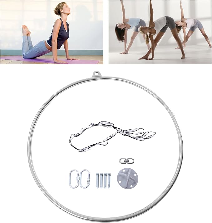Aerial Hoop Kit 35inch/ 90cm Professional Single-Point Aerial Yoga Hoop Equipment Complete Stainless Steel Circus Aerial Ring Set for Fitness Dancing Training Performance