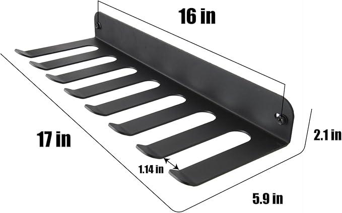 Performance Seven Bars Holder Storage,Custom Powder Coated HEAVY-DUTY STEEL Mount Wall Rack Storage Rack,Weight Room Organizer with 8 Wall Hooks for Exercise Bands Jump Ropes Chains Lifting Belts 3mm Black 8 Tooth