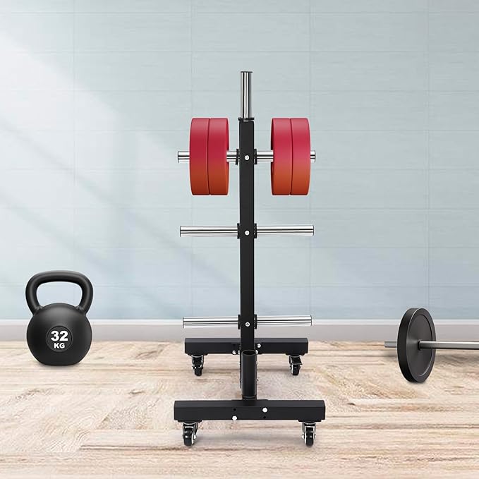 Plate Rack Tree, All Weight Plate Tree Holder & Vertical Barbell Storage Rack with Wheels, Commercial Weight Plate Tree for Homes, Hotels, Gyms