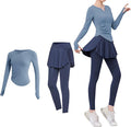 Ideal Pilates Outfits, Black Piece Two Set For Women, Sets Piece 2 Xxl, Top Sleeve Long Includes And Skirt With Leggings, Breathable, Sweat-Wicking, Best For 135-150