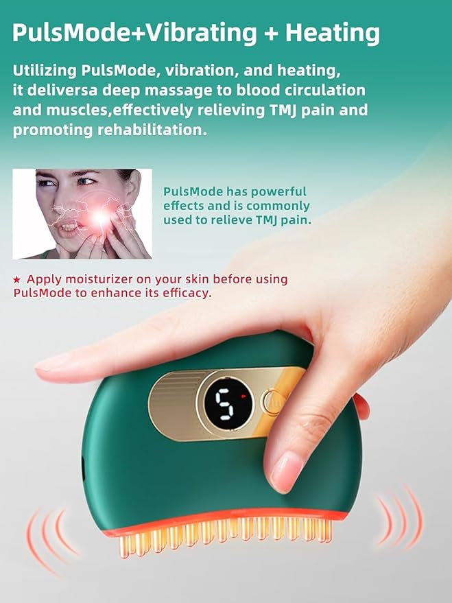 TMJ Relief Products Jaw, TMJ Relief Massager, Vibration and Heating, Ergonomic Multi-Needle Design TMJ Massage Tool, Effective Jaw & Neck Pain, Grinding and Clenching Teeth Relief (Green)