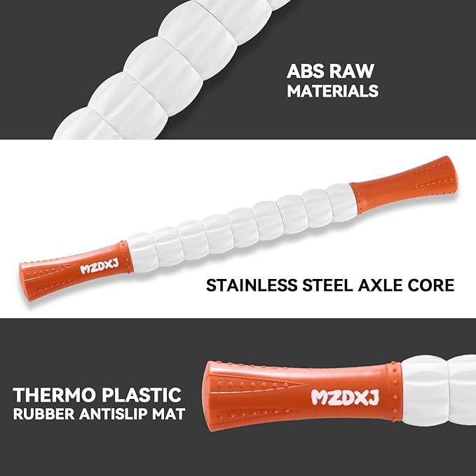 Muscle Roller Massage Roller Stick- Deep Tissue Fascia Blaster for Myofascial Pain Relief, Lymphatic Drainage & Body Sculpting, Handheld Physical Therapy & Recovery Tool(Orange White -18 inch)
