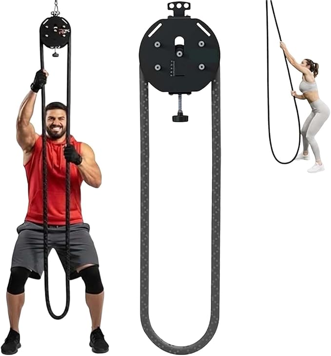 Endless Rope Trainer, Pulley Rope Puller Fitness Rope Trainer, 4-M Closed-Loop Nylon Rope, Pulley Rope Climbing Machine Adjustable Resistance Machine for Home Gym Aerobic Training Black