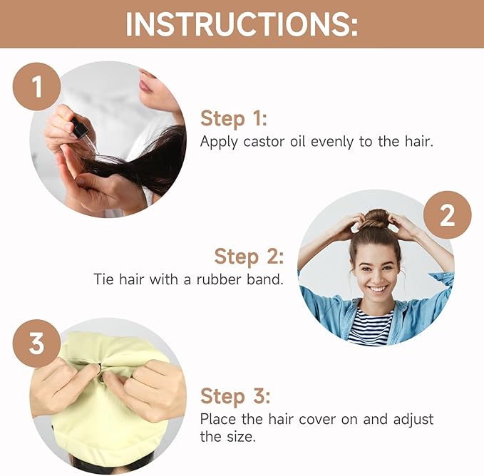Castor Oil Pack Wrap Overnight Hair Wrap for Sleep Reusable Hair Cap Cover for Treatment of Thinning, Balding, Dry, and Damaged Hair (Oil Not Included)