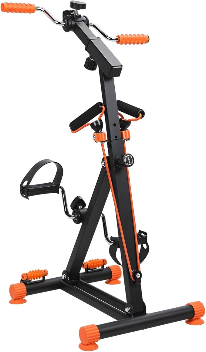 Rehabilitation Trainer Exercise Bike for Seniors, Hand Arm Leg Knee Peddler with Action Roller Handle, Pull Rope Swing Pedal Foot Massage, Adjustable Upper Lower Limb Home Fitness Equipment