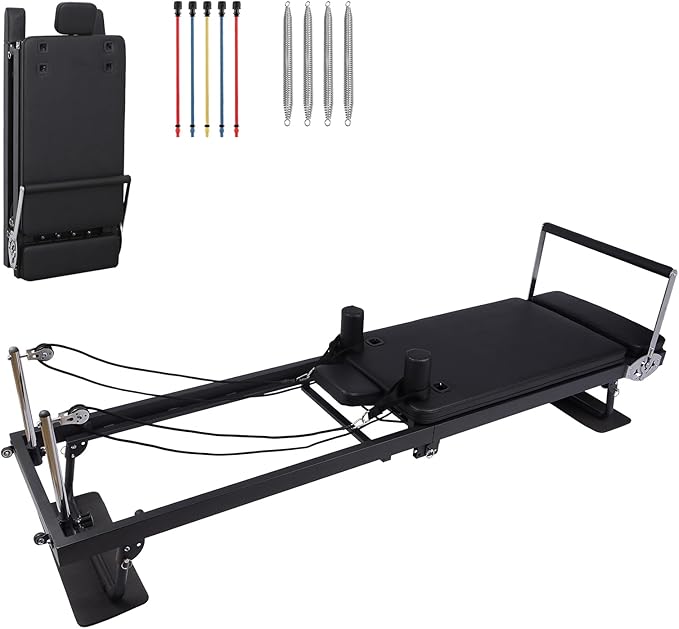 Foldable Pilates Reformer with Jump Board & 2 Resistance Bands | Home Gym Equipment for Women | 300Lb Capacity Pilates Machine |