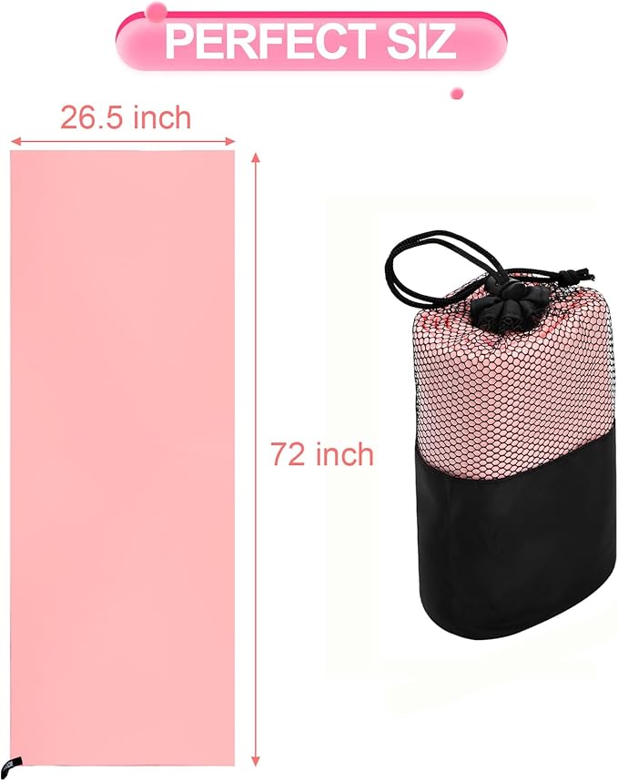 2 Pack Hot Yoga Towel, Super-Absorbent Soft Microfiber Yoga Mat Towels, Mat-Sized Non Slip Yoga Towel for Bikram Pilates Fitness, 72" x 26.5", Pink